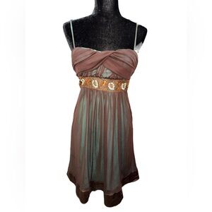 Elegant Brown/Mint Green Strapless Dress